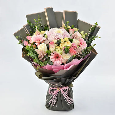 Charming Grandeur, Bouquet of Exquisite Flowers, Gerbera Pink, O'hara White Rose, Pink Hydrangea